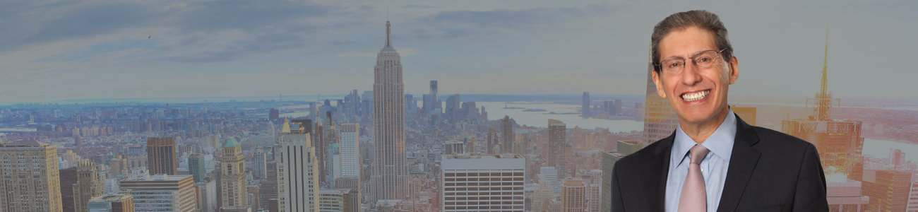 Aerial view of Manhattan skyline at sunset, New York City